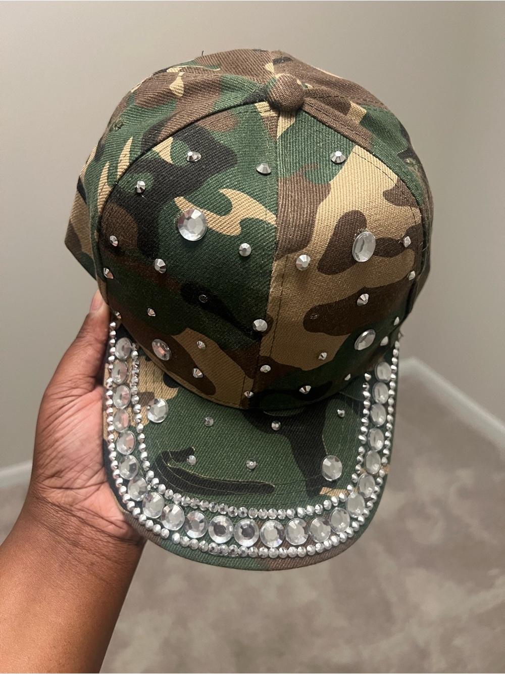 Camouflage Baseball Cap with Rhinestone Accents